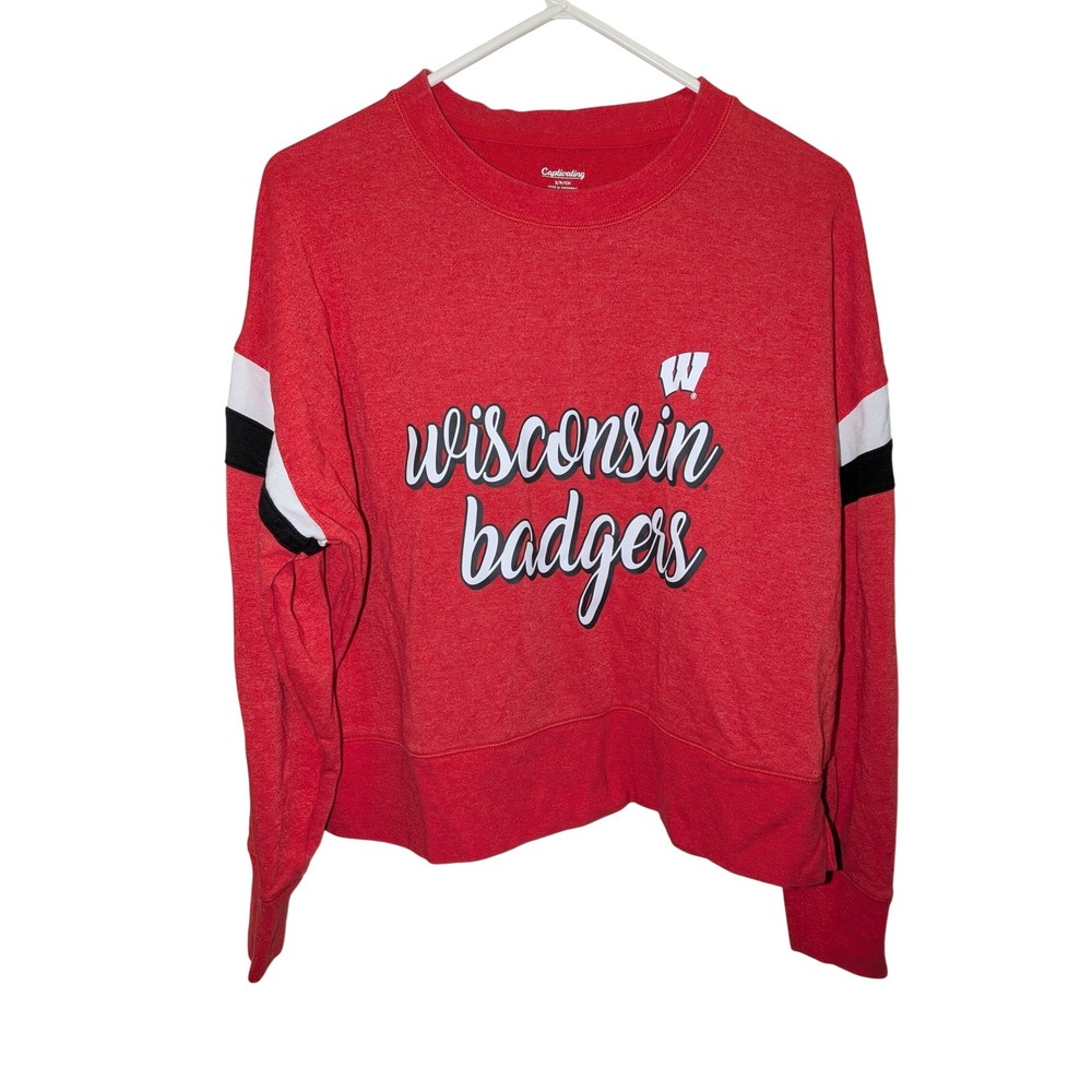 Captivating Wisconsin‎ Badgers Womens Red Cropped Sweatshirt Size Small Pullover